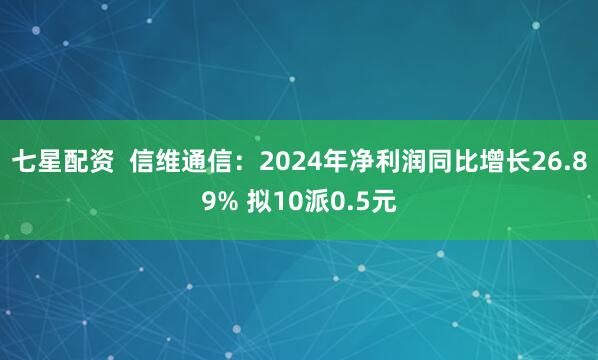 七星配资  信维通信：2024年净利润同比增长26.89% 拟10派0.5元
